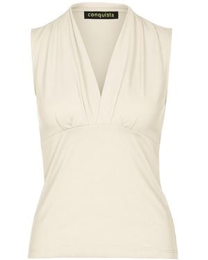 Conquista Neutrals Cream Sleeveless V-Neck Jersey Top – Stretch Fabric - Natural