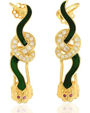 Artisan Yellow Gold Natural Ruby Ear Climber Earrings Diamond Jewellery - Metallic