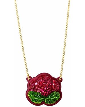 Gissa Bicalho Acrylic Handmade Necklace Embroidered Cotton Flower Burgundy