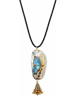 Ormiro Hand-Painted Butterfly Shell Necklace - Metallic