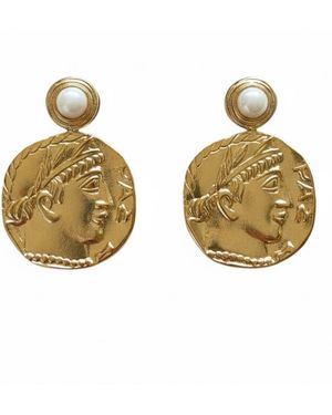 Silver & Elegant Co. The Ancient Empress Coin Drop Earrings - Metallic