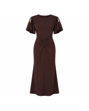 Girl In Mind Cleo Ruched Detail Midi Dress - Brown