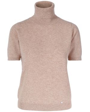 tirillm Neutrals Alexa Short Sleeve Turtle Pullover - Melange - Brown