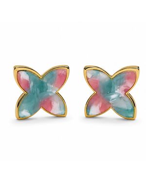 By Ozge Blush & Butterfly Stud Earrings - Blue