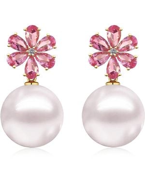 Kai Fine Jewelry Solid Flora Natural Tourmaline, Diamond & Freshwater Pearl Convertible Drop Earrings - Pink