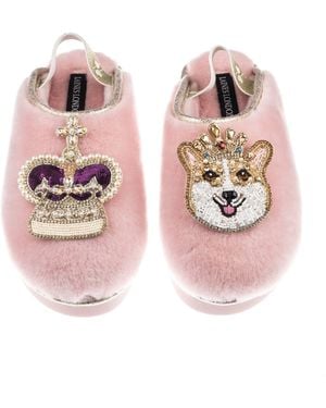Laines London Flatform Cloud Closed Toe Slippers With Corgi & Crown Brooches - Pink