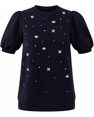 Exquise Aderyn Crystal Balloon Sleeve Sweatshirt – - Blue