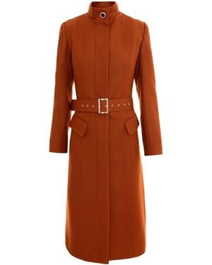 AVENUE No.29 Midi Length Wool Coat With Belt - Brown