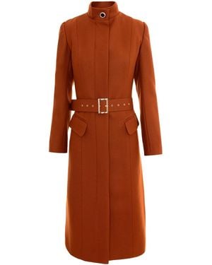 AVENUE No.29 Midi Length Wool Coat With Belt - Brown