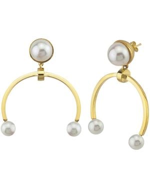 LINYA JEWELLERY Pearl Moon Dangle Earrings - Metallic