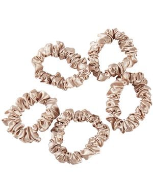 Soft Strokes Silk Neutrals Pure Mulberry Silk Mini Scrunchie Set Of Five - Metallic