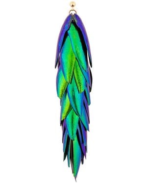 Oana Savu Beetle Wings Recycled Natural Metallic Extra Long Ear Stud Earring - Green