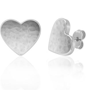 Unaloe Sterling Hammered Heart Stud Earrings – Contemporary Minimalist Everyday Designer Jewellery - Grey
