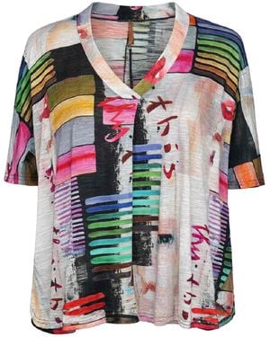 Conquista Printed V-Neck Top With Fluid Silhouette – Contemporary Artistic Style - Multicolour