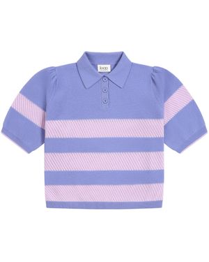 Loop Cashmere Cashmere Striped Polo Collared Top - Blue
