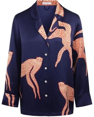 Piola Long-Sleeve Silk Pajama Shirt - Blue