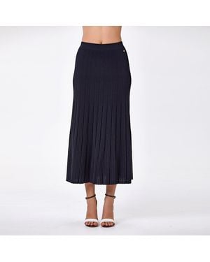 Smart and Joy Long Pleated Cotton Knit Skirt - Blue