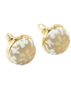 Soft Strokes Silk Neutrals Pure Silk Brocade Earrings - Metallic