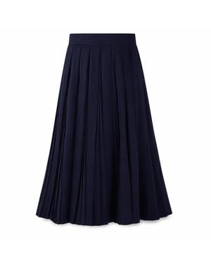 FRONT ROW SHOP Wool Blend A-Shape Pleated Skirt - Blue
