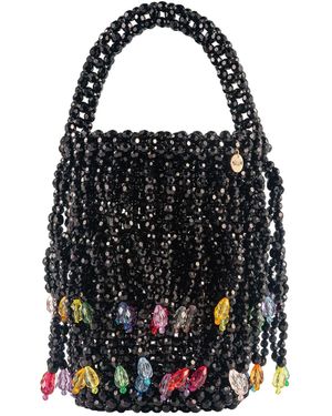 Tillie Beads Beaded Fringe Bucket Bag - Black