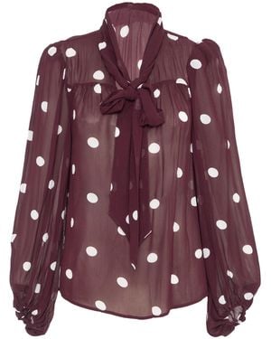 Rose & Nancy Saphi Burgundy Polka Dot Print Bow Blouse - Purple