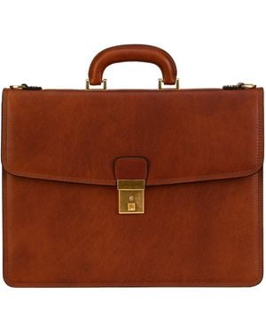 Time Resistance Leather Briefcase - Brown