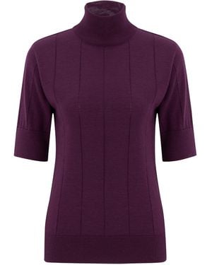 Peraluna Betty High Neck Short Sleeve Knitwear Fine Blouse Melange - Purple