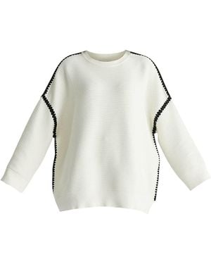 Paisie Ribbed Jumper With Contrasting Embroidery - White