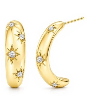Unaloe Starburst Hoop Earrings With Clear Stones – Plated Sterling - Metallic