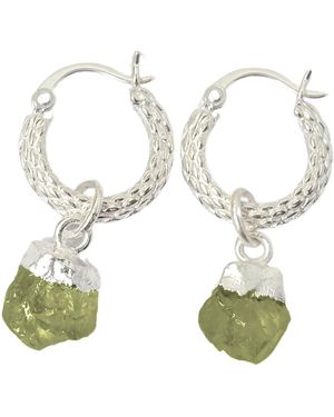 Harfi Raw Peridot August Birthstone Huggie Hoops Sterling Gemstone Earrings - White