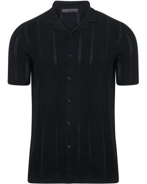 Paul James Knitwear Ultra Fine Cotton Santiago Open Knit Cuban Collar Shirt - Black