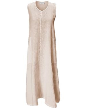 Haris Cotton Neutrals Maxi Sleeveless V Neck Linen Dress Beach Sand - Natural
