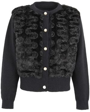 Saachi Floral Velour Button Cardigan - Black