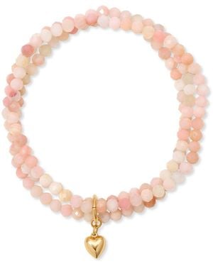 Heather Hawkins Jewelry Puff Heart Charm Three Strand Gemstone Stretch Bracelet - Pink
