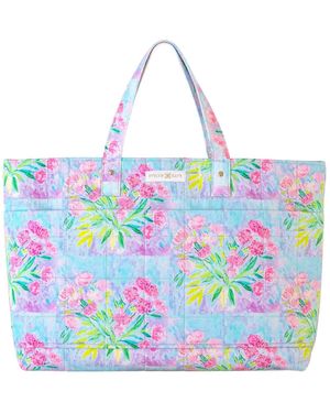 Evelyn & Kate Peony Quilted Zipper Tote - Blue
