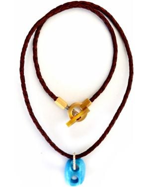 Persia Dona Jewelry Link X Toggle Leather Necklace - Brown