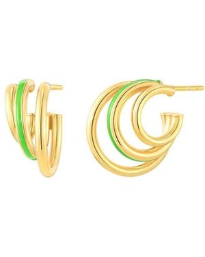 Gold & Honey Triple Hoop Earrings With Enamel - Metallic