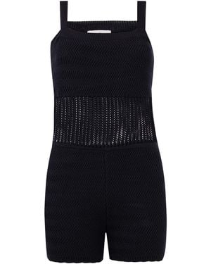 Peraluna Iris Openwork Harringborn Knit Playsuit - Black