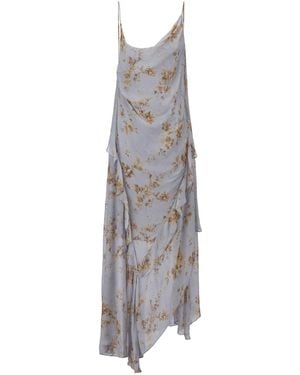 Belsize25 Dahlia Series – Celeste Floral Draped Asymmetric Maxi Dress - Grey