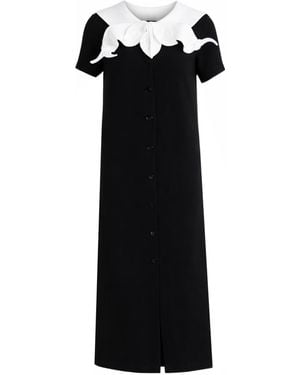 Julia Allert Straight Midi Shirt Dress With Adjustable Collar – - Black