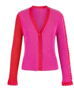 Arto. Lace Trim Rib Knit Short Cardigan - Pink