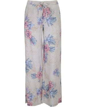 lords of harlech Neutrals Lillian Exotic Floral Natural Wide-Leg Pant - Grey