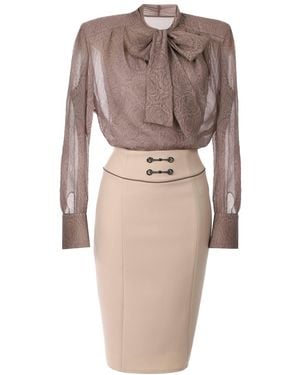 Luna Fashion House Neutrals Bow Detail Dress, Natasha - Natural