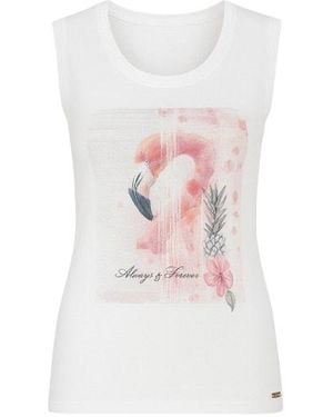 Conquista Neutrals Sleeveless Top With Multicoloured Print Detail - White