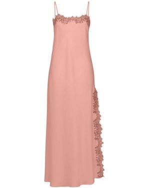 Avenue 8 Silk Straight Neck Lace Midi Dress With Slit - Pink