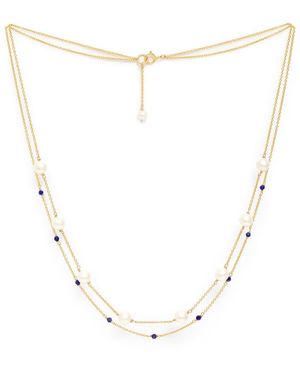 Pearls of the Orient Online Credo Fine Double Chain Necklace With Cultured Freshwater Pearls & Lapis Lazuli - Metallic