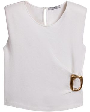 Nocturne Sleeveless Buckle-Detail Blouse - White