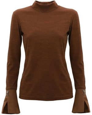 Julia Allert Warm Top With Cuffed Sleeves Melange - Brown