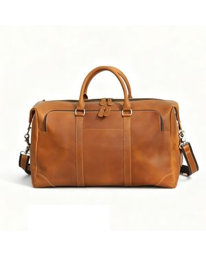 Touri Genuine Leather Duffel With Zip Pocket - Brown