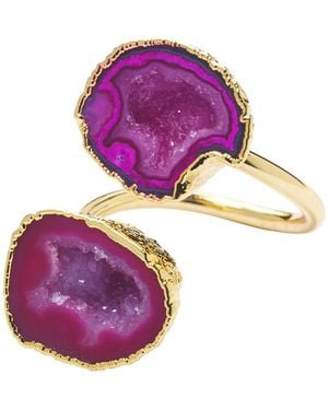 YAA YAA LONDON Berry Duo Crystal Adjustable Gold Ring - Multicolour